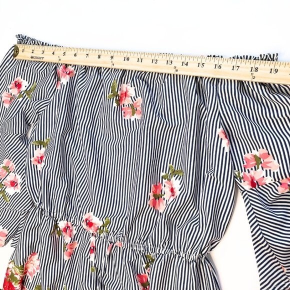 Women's Striped Floral Pattern Mini Dress Off Shoulder Size Large - Picture 10 of 15